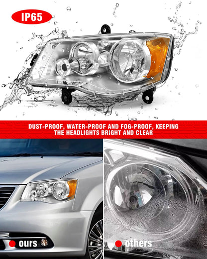 ADCARLIGHTS Compatible con Dodge Grand Caravan 08-16 Chrysler Town & Country Factory Style Faros delanteros cromados para conductor y pasajero