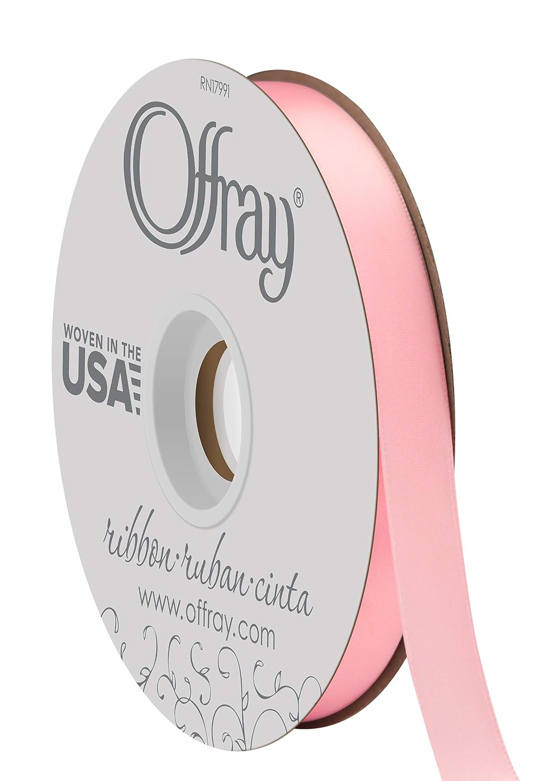 Offray Craft cinta de satén de doble cara, 7/20.3 cm de ancho por 20-Yard carrete, blanco antiguo, Rosado claro, 5/8 Inch x 50 Yard, 1 - Rosado claro - 50 Yards