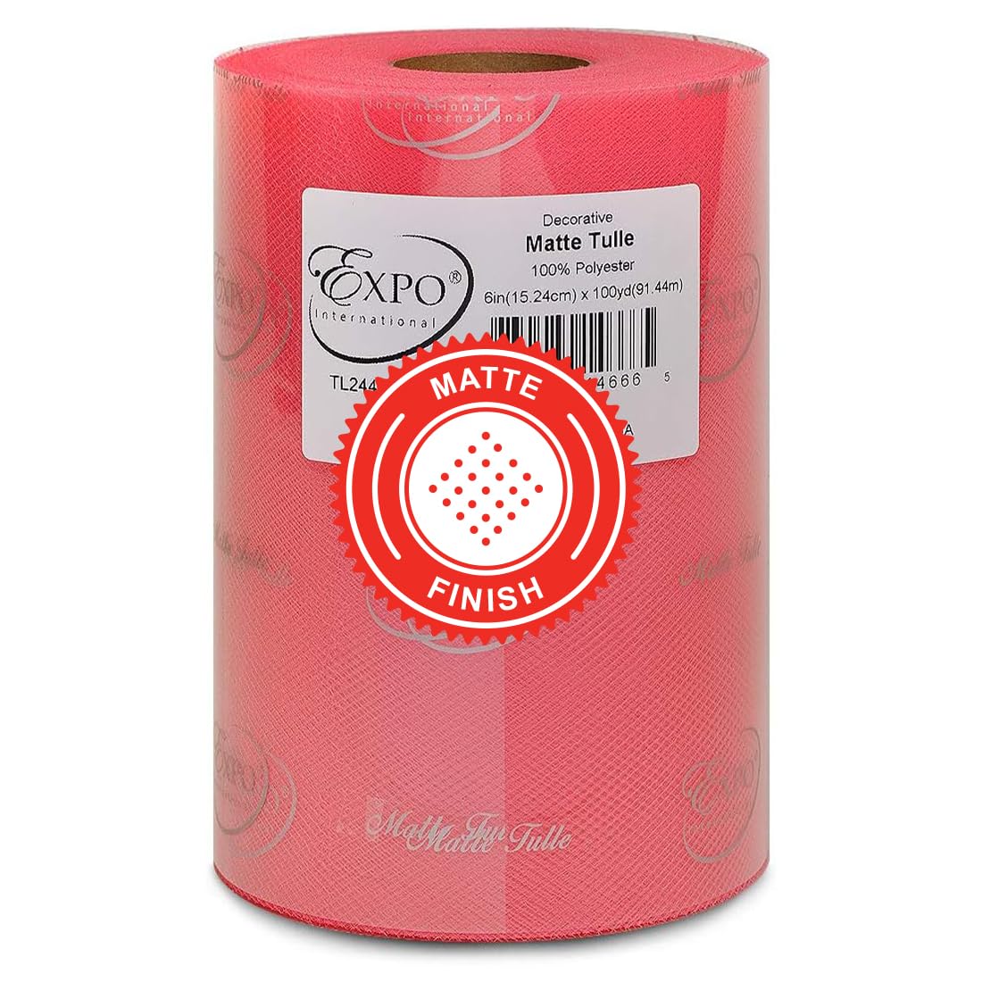 Expo International - tul decorativo mate, 6 pulgadas x 100 yardas, color coral