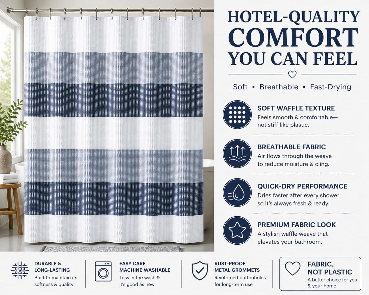 Dainty Home OMBRE WAFFLE SHOWER CURTAIN 70x72 Navy