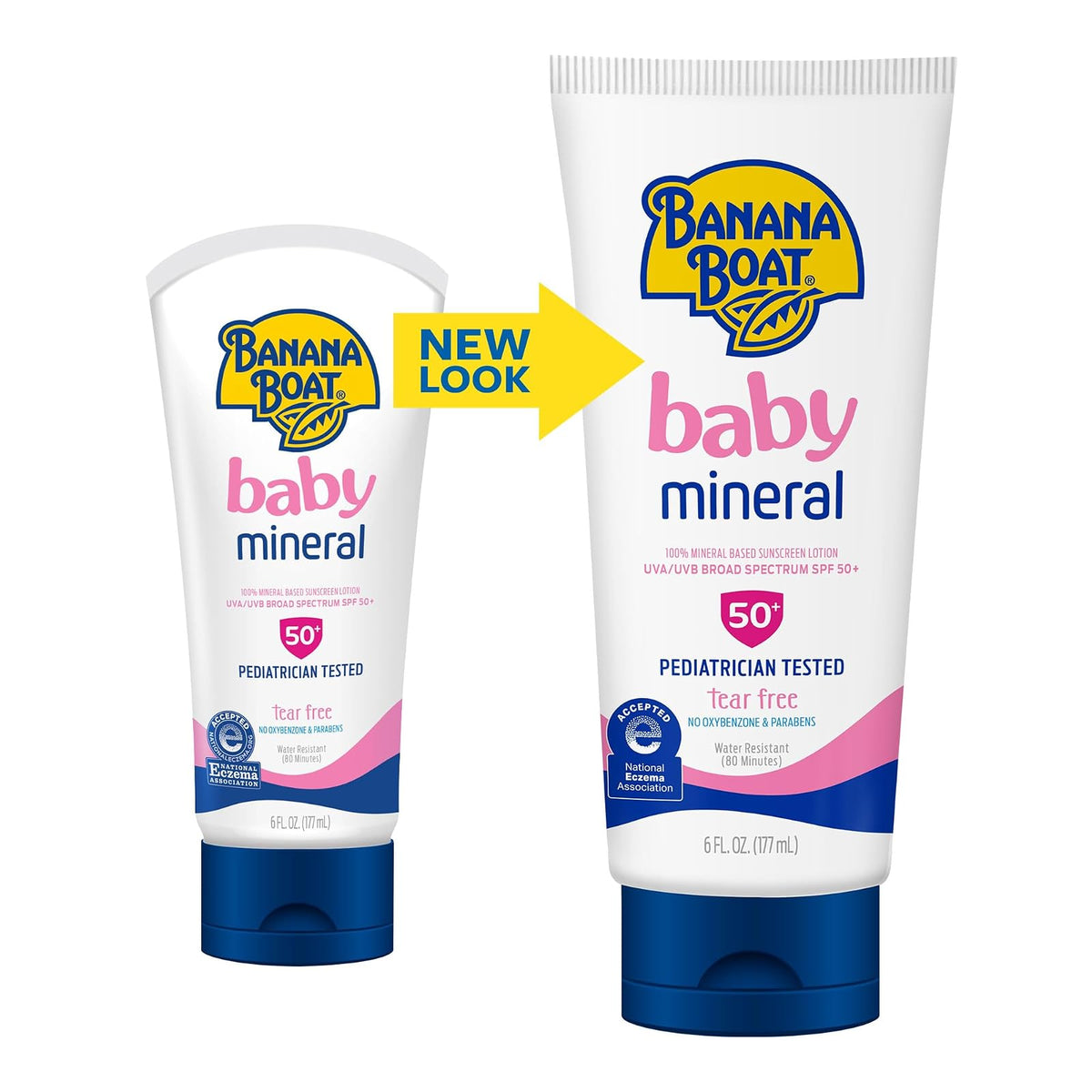 Banana Boat Baby 100% Mineral, Tear-Free, Reef Friendly, Broad Spectrum Sunscreen Lotion, SPF 50, 6oz. , 2 Count (Pack of 1)