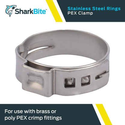 SharkBite Anillo de abrazadera de 1 pulgada, paquete de 10, accesorios de fontanería de acero inoxidable, tubo PEX, PE-RT, UC956A