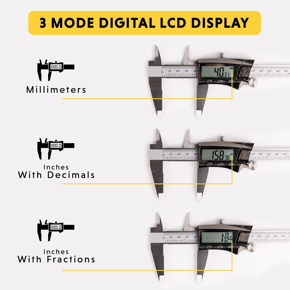 General Tools & Instruments 1478 Fraction Plus Digital Fractional Caliper, Stainless Steel, 8-Inch