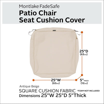 Classic Accessories Montlake - Funda de cojín para asiento de patio, Beige antiguo, 25" x 25" x 5" thick