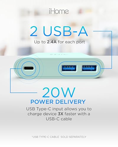 iHome Cargador de Pared USB multipuerto 32 W AC Pro: estación de Carga para Varios Dispositivos con 3 Puertos USB (1 USB-C, 2 USB-A): Carga rápida, compatibilidad Universal