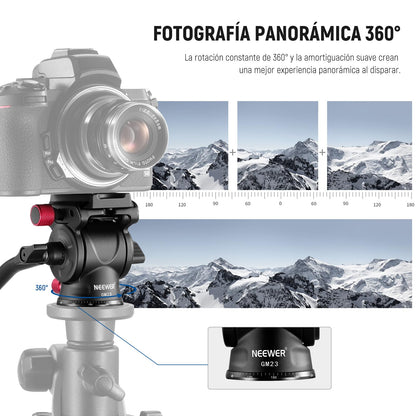 NEEWER Cabezal de Trípode Fluido con Mango y Liberación Rápida Tipo Arca, Cabezal Panorámico de Arrastre con Base Escalada de ø43mm para Cámara DSLR de Videocámara Compacta, Carga Máxima: 6,6lb, GM23
