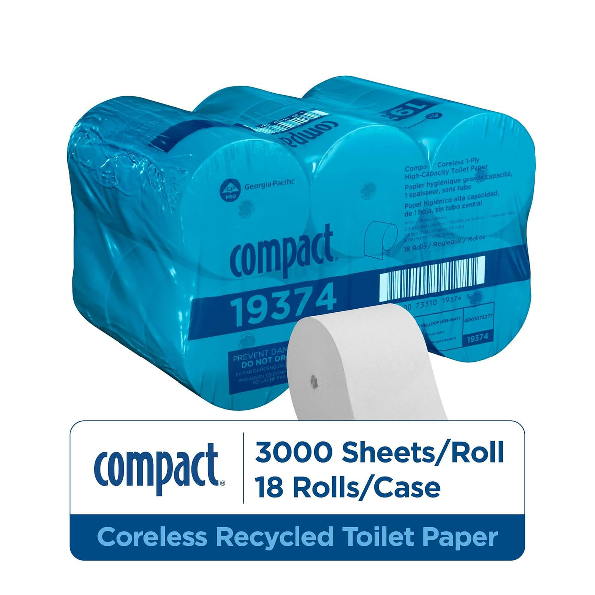 Georgia-Pacific Compact 193-74 4.05" Length, 3.85" Width, 5.75" Roll Diameter Coreless High Capacity 1-Ply Bathroom Tissue (Roll of 18)