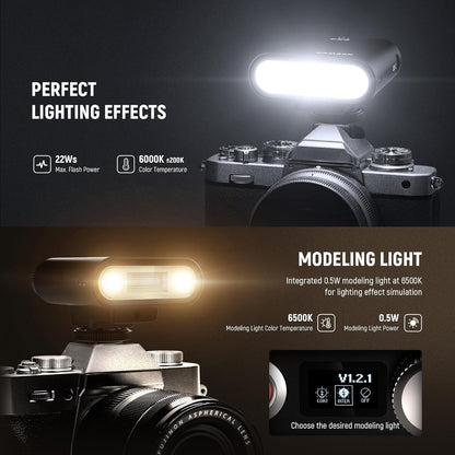 NEEWER Z160 Flash Contacto Unico Compatible con Canon Nikon Sony Fuji y Olympus, GN14 22W 6000K Speedlite Modo A/M Potencia 1/1-1/128, 1100mAh Batería MAX Potencia 650W, Reciclaje 1,5 s