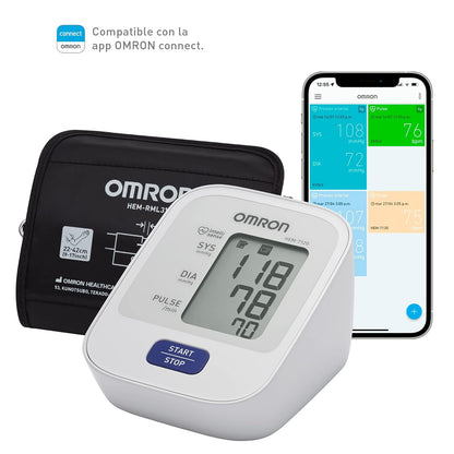 OMRON Baumanómetro de Brazo HEM-7120, Compatible App Connect | Brazalete universal 22-42 cm. Detecta latidos irregulares y error de movimiento. Memoria de última lectura. Garantía 5 años.
