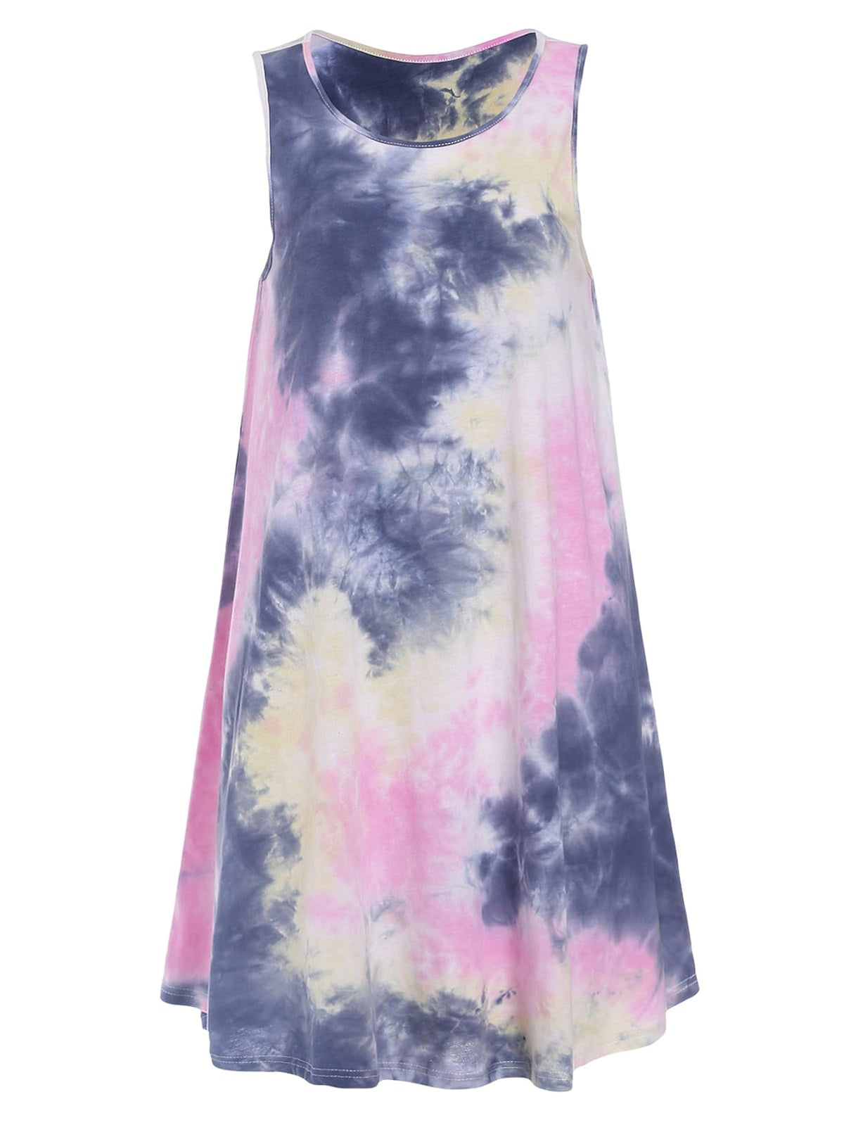 Romwe Women's Tie Dye T-Shirt Sleeveless Casual Loose Swing Dress Tunic Top Pink L