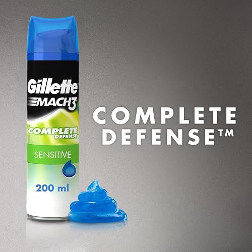 GILLETTE Mach3 Sensitive, Gel para Afeitar Piel Sensible de 400mL, para Rasurar Barba con Rastrillo para Hombre, Protege la Piel contra la Irritación