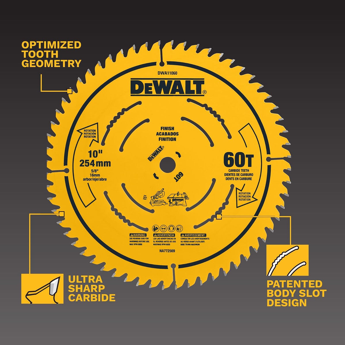 DEWALT Disco de corte para sierra circular 10", 60 dientes (DWA11060)