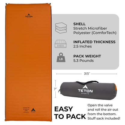 TETON Sports Comfortlite colchoneta para Acampar autoinflable.