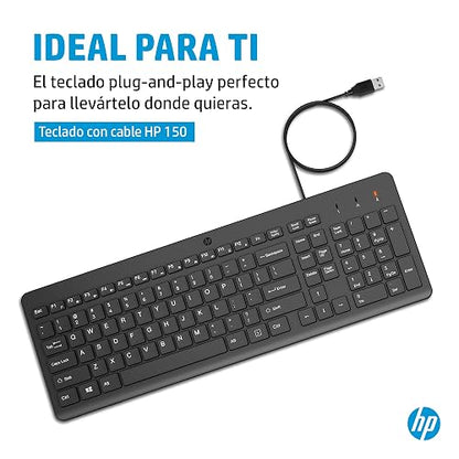 HP Teclado con Cable 150, USB, en Español, Windows/Mac OS, Negro (664R5AA)