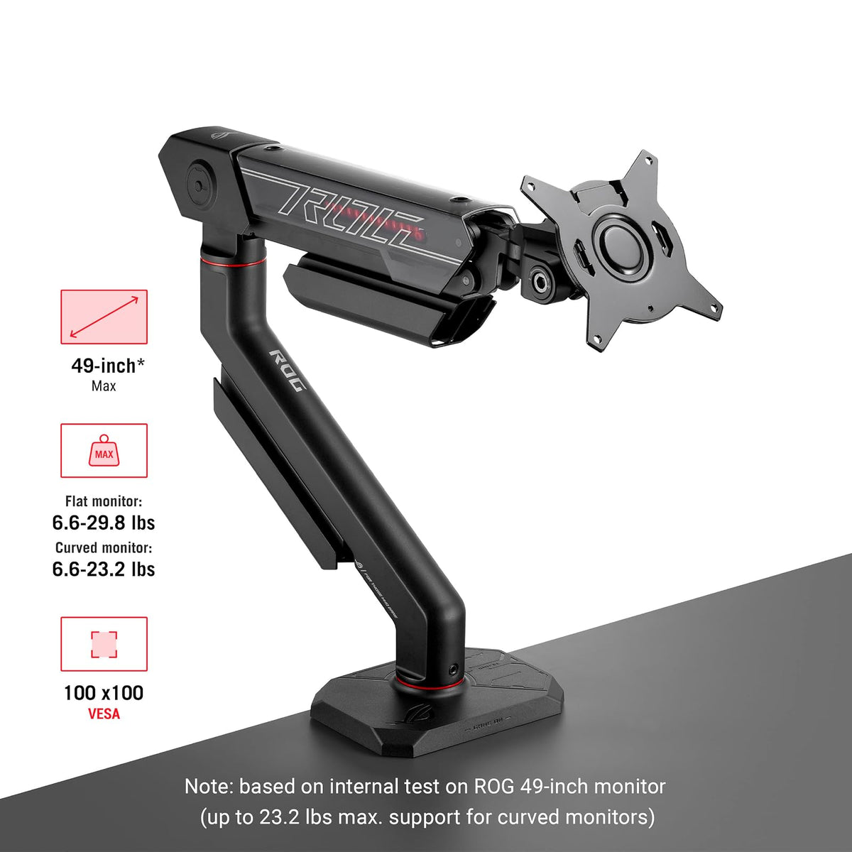 ROG Ergo - Brazo para Monitor (AAS01R) – Soporte mecánico para Monitor con Abrazadera de computadora y Montaje en Ojal, soporta hasta 49 Pulgadas * Dentro de 13,5 kg, pivote/Giratorio/rotación/Altura