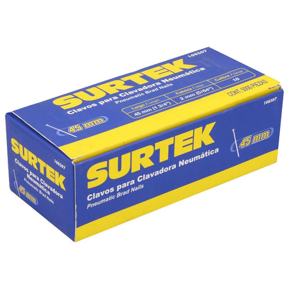 Surtek 108507 Clavos para clavadora neumática, 5000 piezas calibre 18, largo 1-3/4"