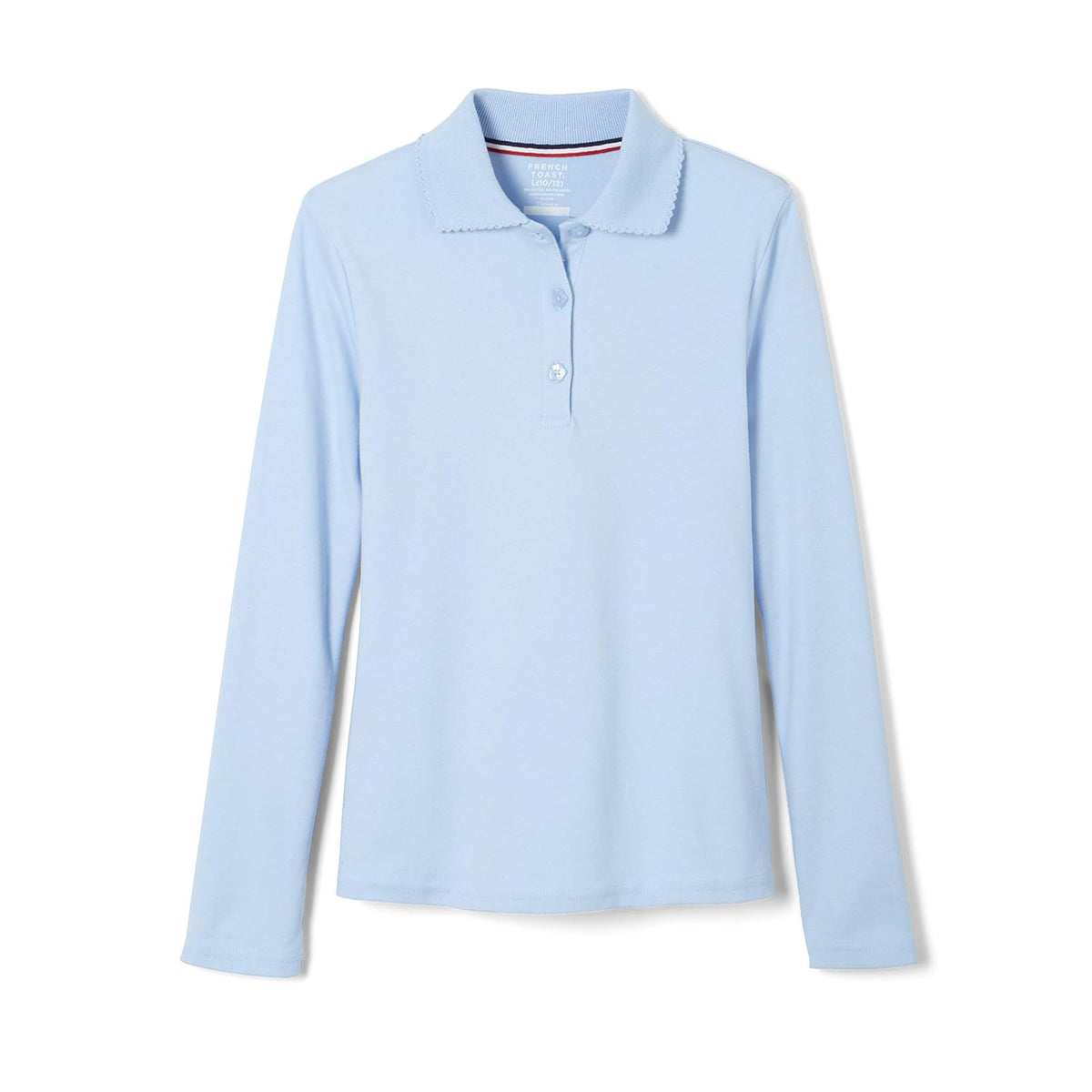 French Toast Polo Interlock de Manga Larga con Cuello Picot para Niña - 10-12 - Azul