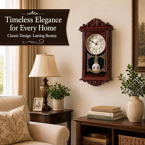 Clockswise QI004145.BN - Reloj de Pared con diseño de péndulo de plástico para Sala de Estar, Cocina o Comedor, Color marrón