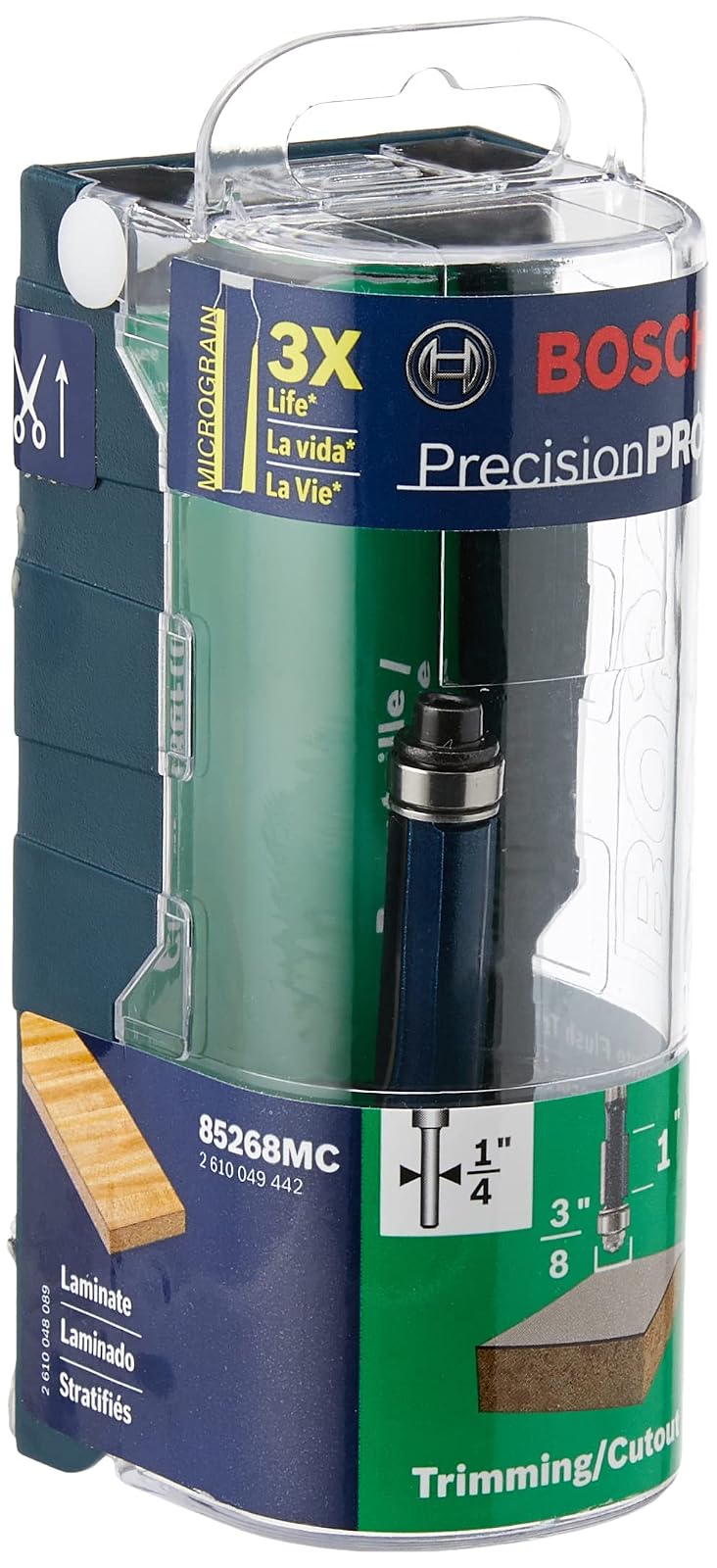 BOSCH 85268MC 3/8 pulgadas x 1 pulgada. Broca de enrutador de doble fuga con punta de carburo