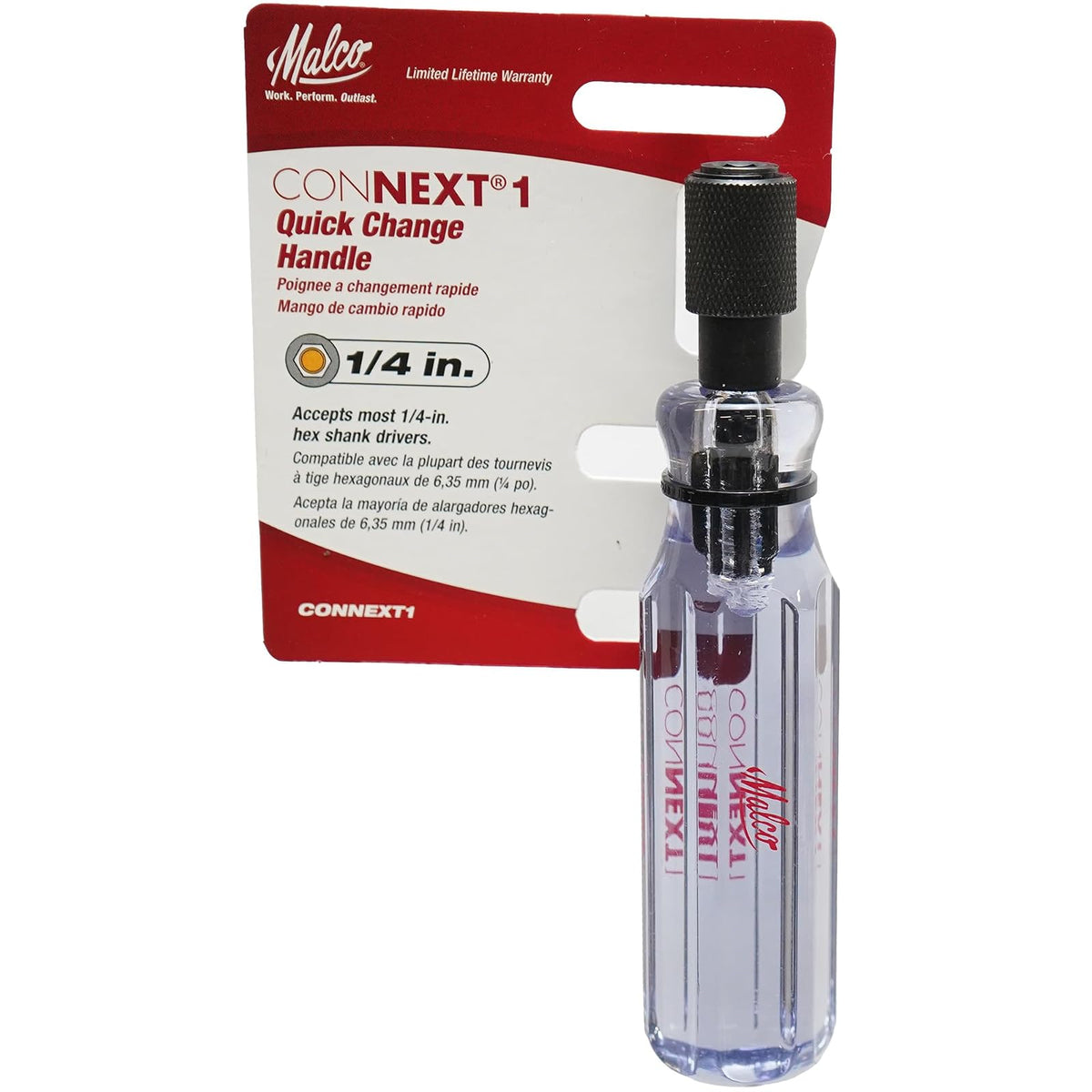 Malco Connext1 Quick Change Nut Driver Handle | Acetato moldeado, 5-1/4 in, 1/4 in chuck