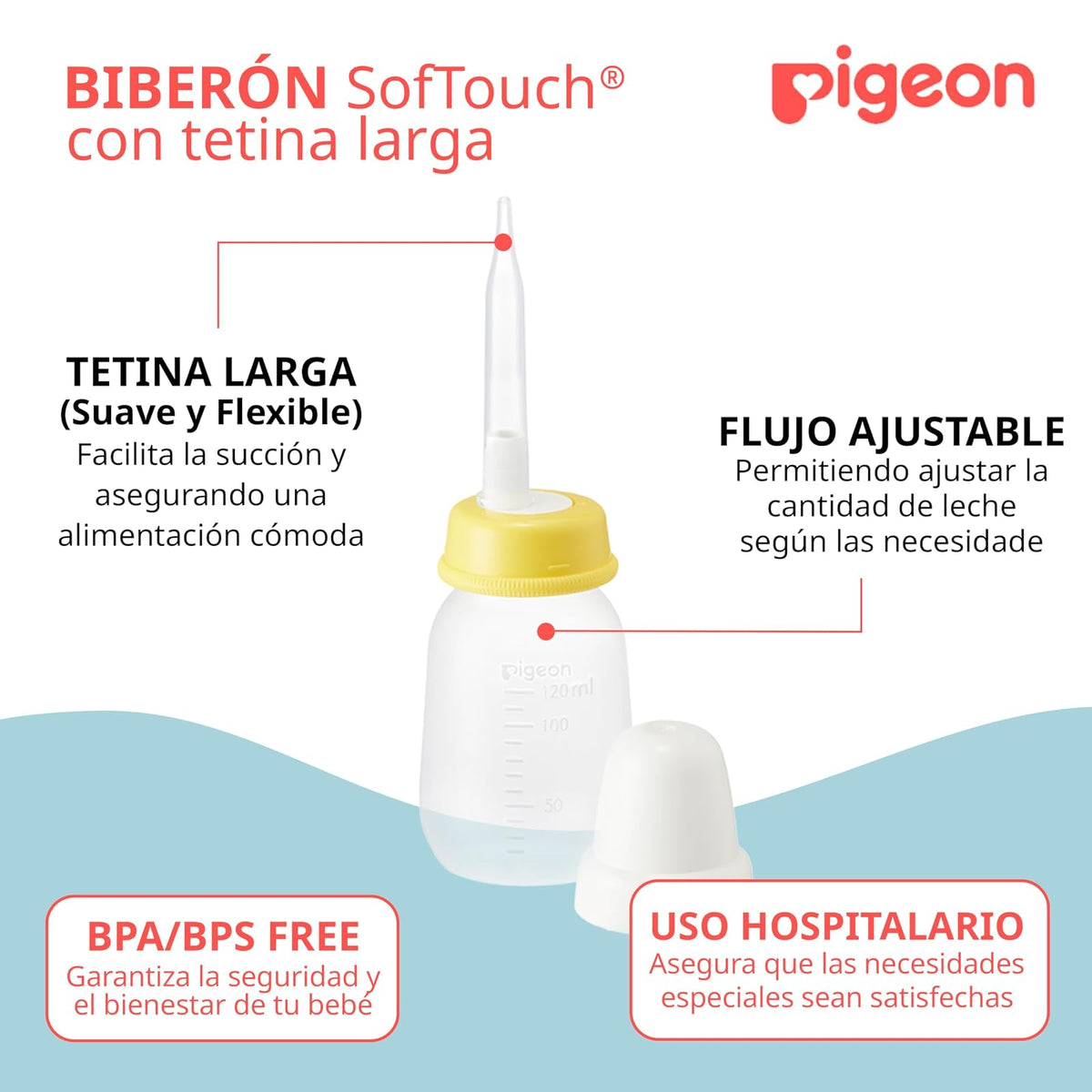 PIGEON | Biberones Especial con Tetina Larga Pigeon | Cosas para Bebes Recien Nacidos - Articulos para Bebe | Biberon de Silicona Suave y Corte en Cruz | Ayuda en la Alimentación de Bebé Prematuros