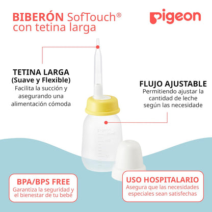 PIGEON | Biberones Especial con Tetina Larga Pigeon | Cosas para Bebes Recien Nacidos - Articulos para Bebe | Biberon de Silicona Suave y Corte en Cruz | Ayuda en la Alimentación de Bebé Prematuros
