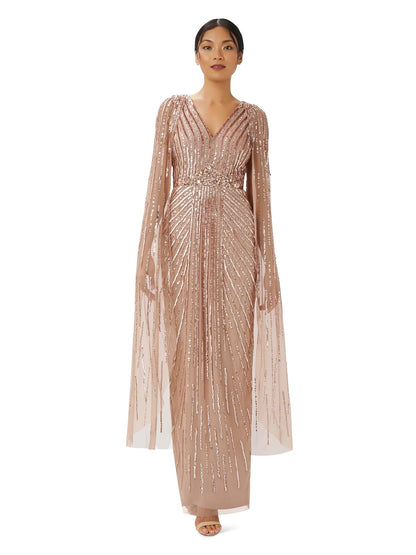 Adrianna Papell Beaded Cape Long Dress Vestido para ocasión Especial Mujer