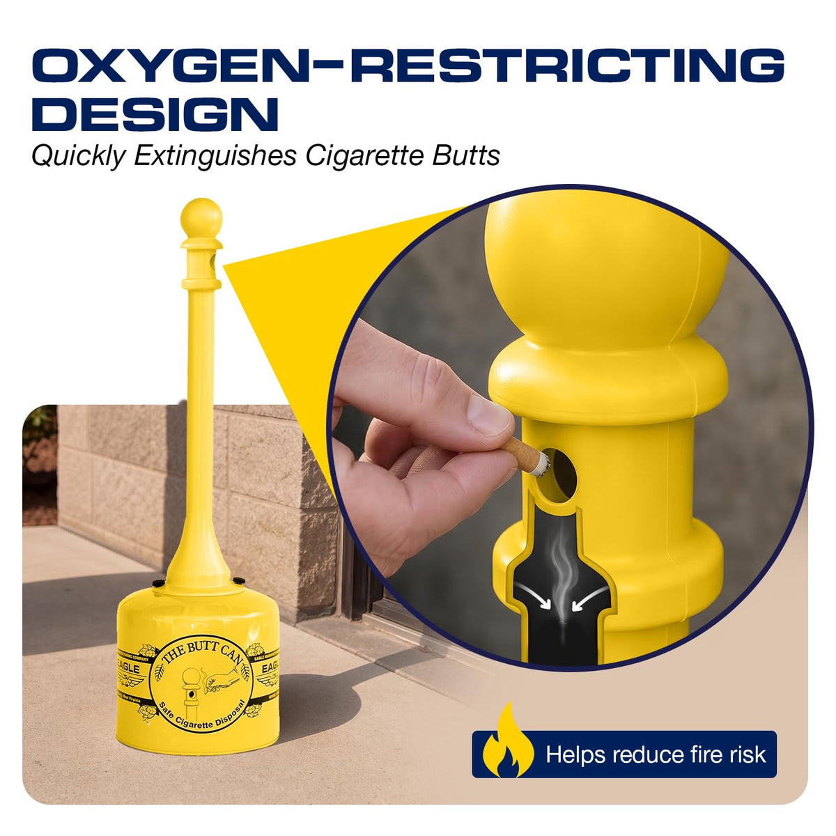 Eagle 1205 - Recipiente de acero galvanizado para cigarrillos, capacidad de 5 galones, 40 pulgadas de altura, 12 pulgadas de diámetro, amarillo