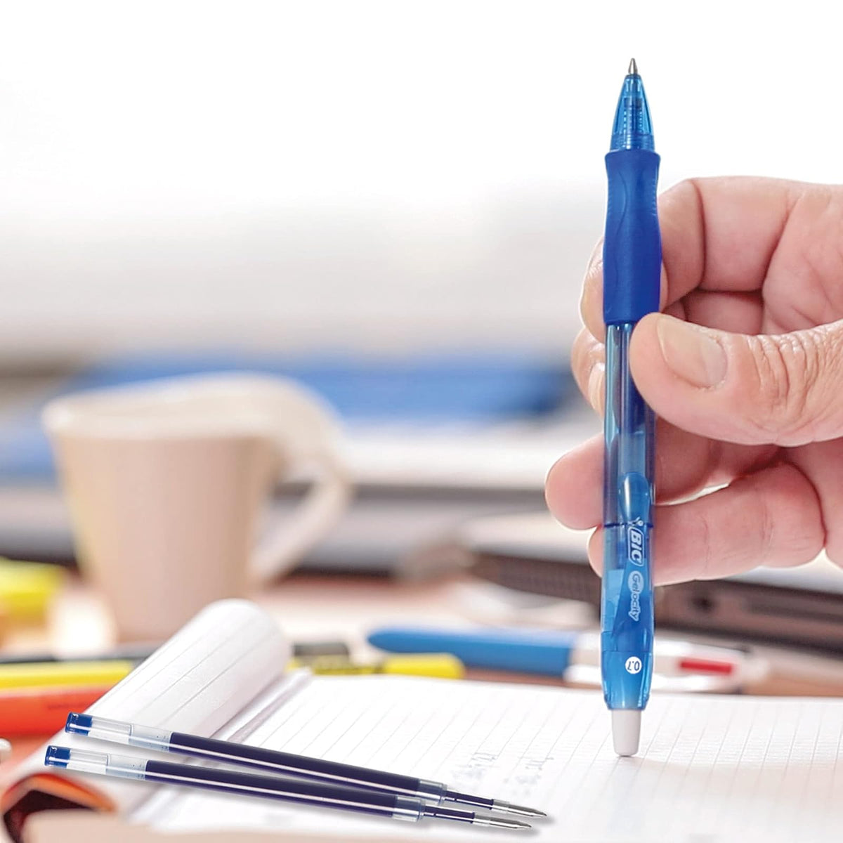 BIC Velocity Retractable Gel Pen, Refillable, Medium Point (0.7 mm), Blue, 12 Pens