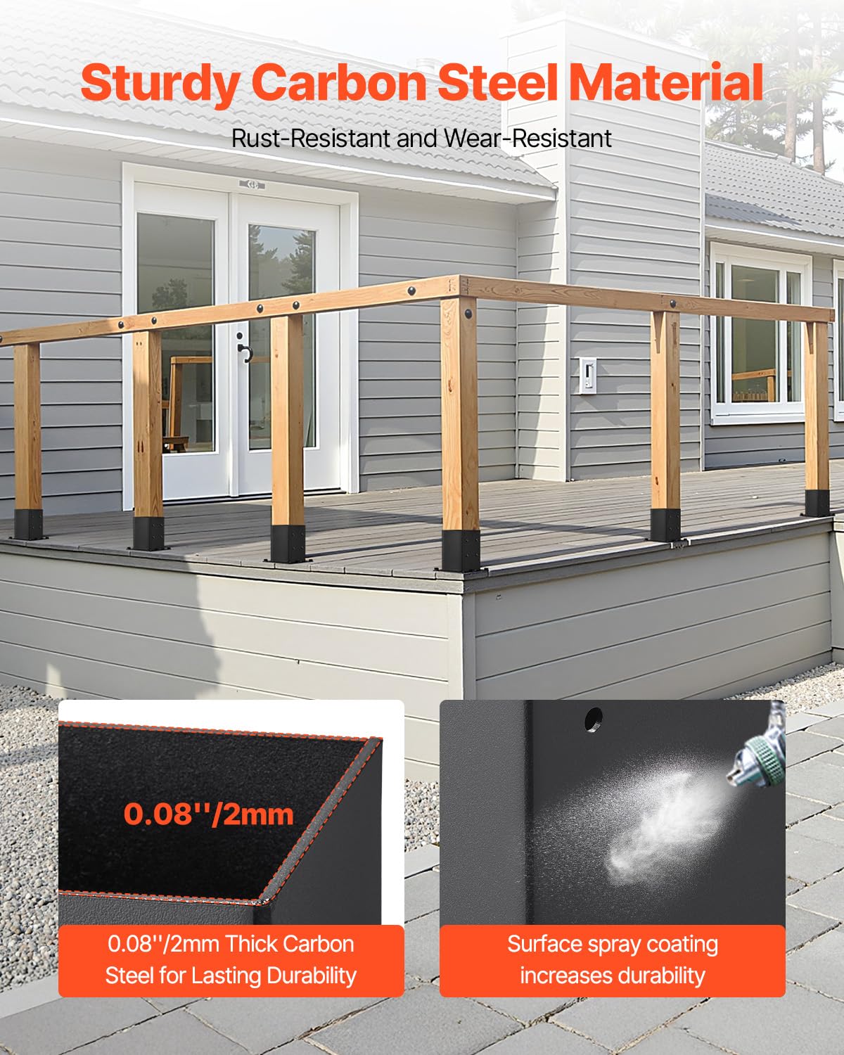 VEVOR Base para Postes de Madera 146 x 146 mm Tamaño Interior 142 x 142 mm 4 Piezas Soportes de Acero al Carbono para Postes Espesor de 2 mm para Instalaciones Fijas de Pérgolas, Barandillas, Negro
