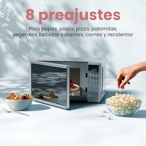 Chefman Horno De Microondas 0.7 Pies Cúbicos 8 Menús automaticos de 1150 vatios con 10 niveles de potencia, modo ecológico, memoria, función de silencio
