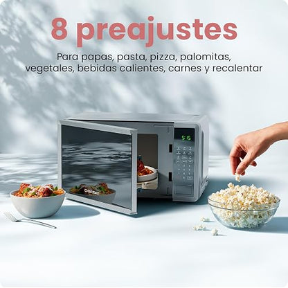 Chefman Horno De Microondas 0.7 Pies Cúbicos 8 Menús automaticos de 1150 vatios con 10 niveles de potencia, modo ecológico, memoria, función de silencio