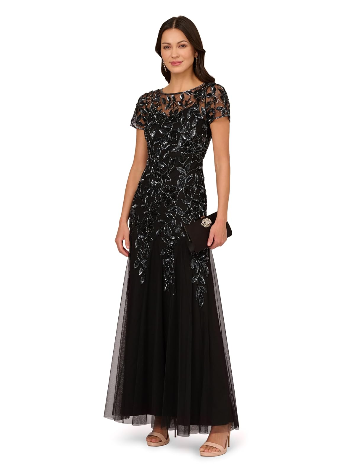 Adrianna Papell Vestido Halter de Gasa con abalorio Vestido para ocasión especialMujer