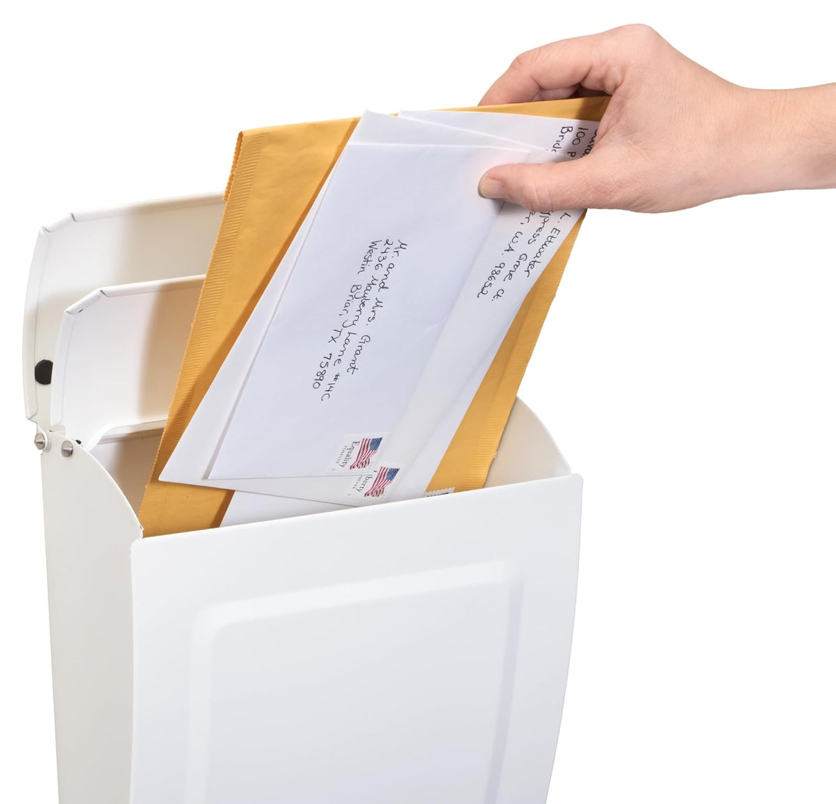 Architectural Mailboxes Aspen™ - Buzón vertical montado en la pared para exterior, moderno buzón de correo de acero galvanizado con cerradura y caja de llave, color blanco