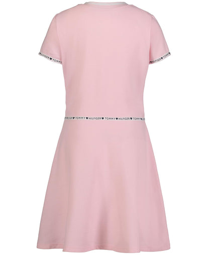Tommy Hilfiger Short Sleeve Sporty Flag Taping Dress, Classic Style with Logo Design & Trim Vestido informalNiñas