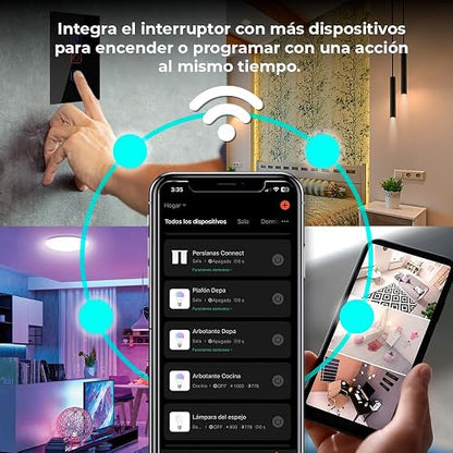 Tecnolite Connect - Apagador Inteligente Táctil WiFi 3 Circuitos, Sin Cable Neutro, Compatible con App móvil, Alexa, Google y Siri, Interruptor Inteligente