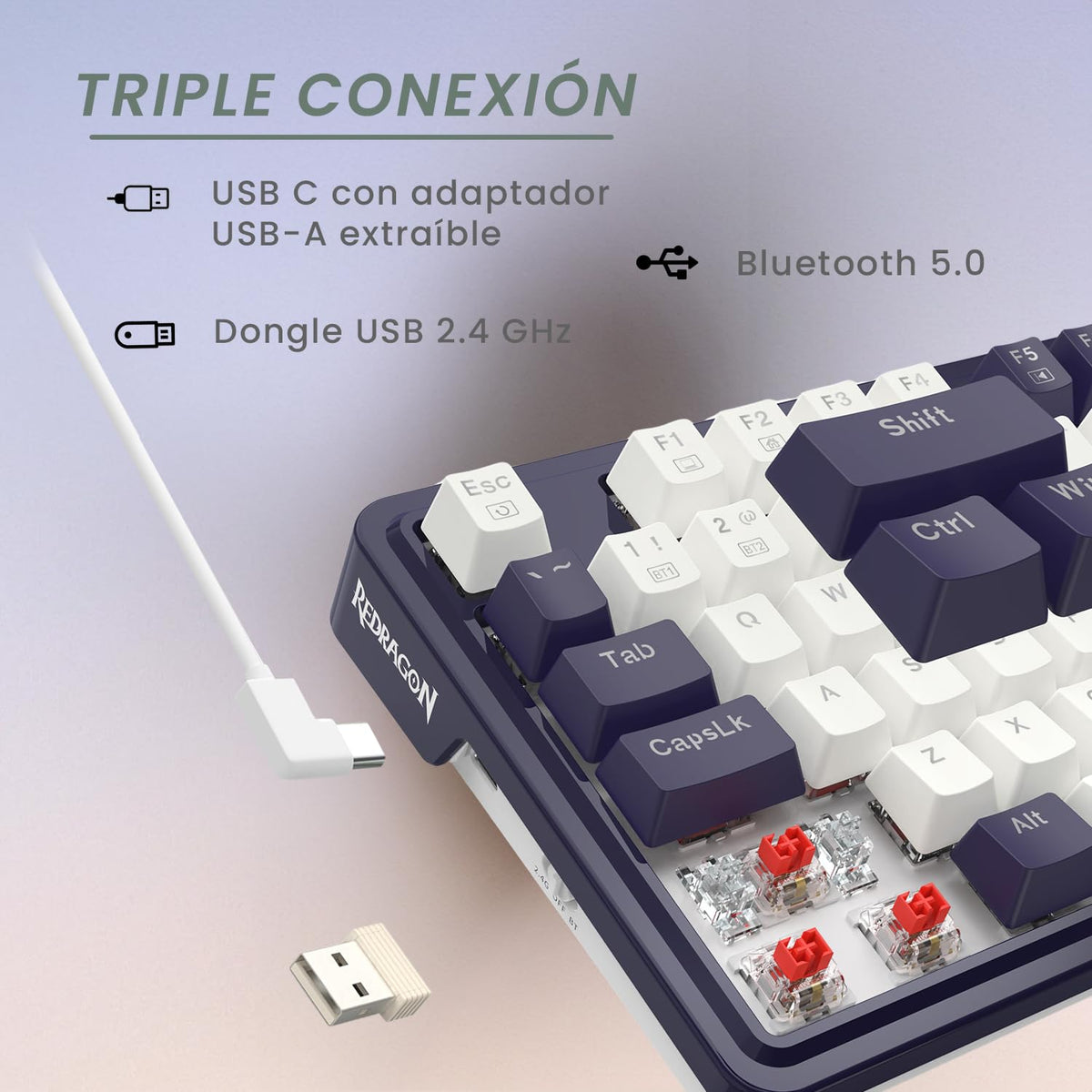 Redragon Teclado Gamer Ucal K673 WB, Triple Conexión, (Español)