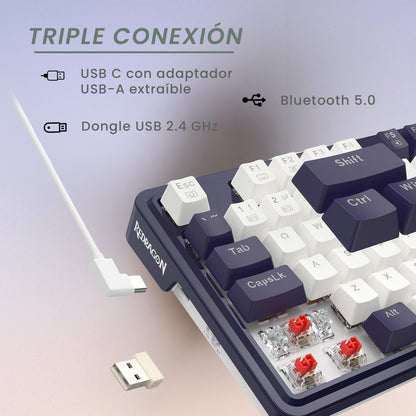 Redragon Teclado Gamer Ucal K673 WB, Triple Conexión, (Español)