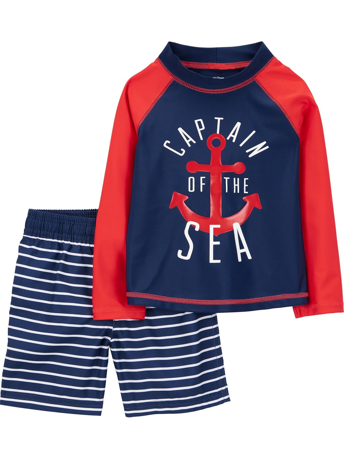 Carter's Simple Joys Traje de Baño Rashguard 2 Piezas con Protección Solar UPF 50+ para Niños - Ancla roja y azul - 12 Meses