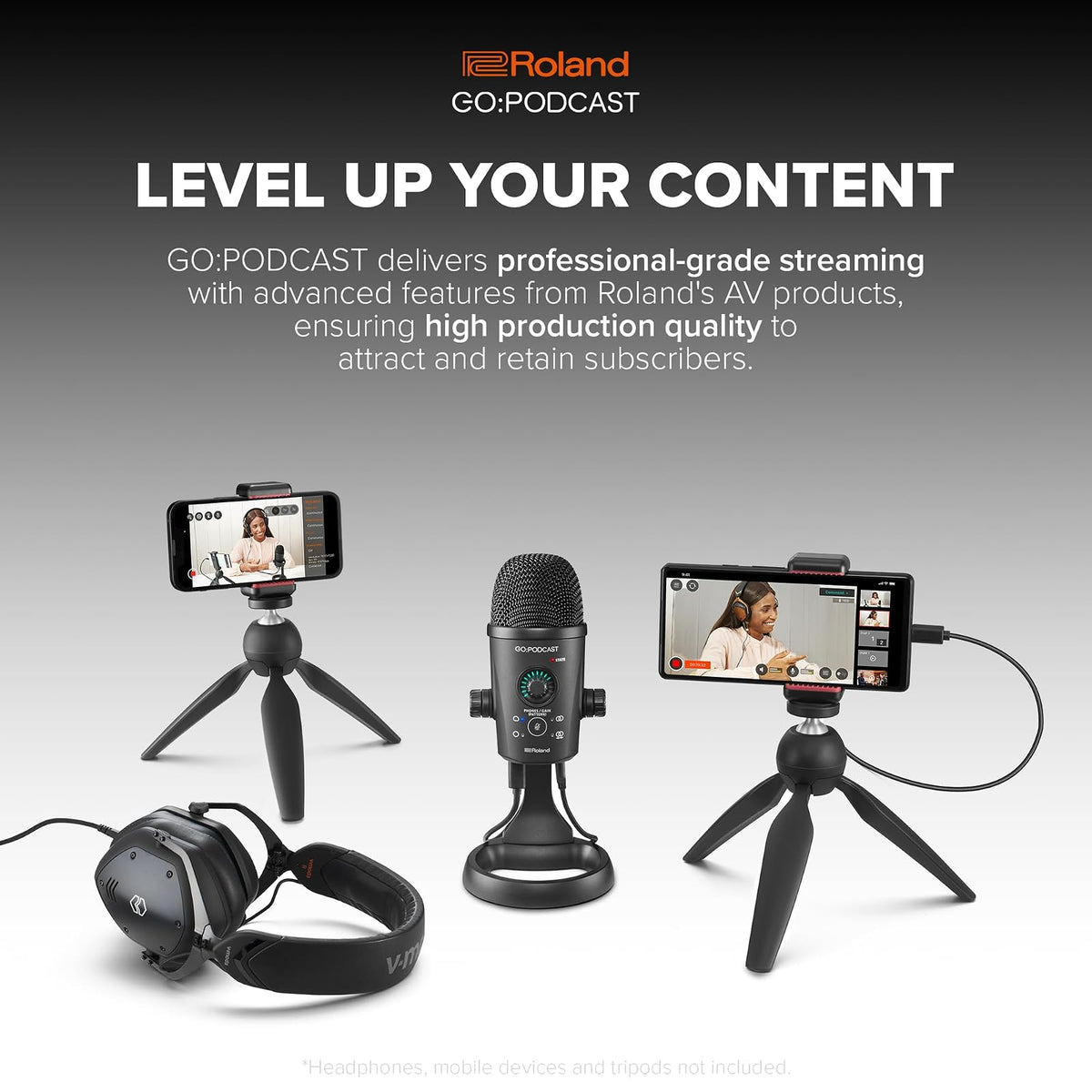 Roland GO:Podcast Video Podcasting Studio for Smartphones | Livestreaming System for Podcasters, Vloggers & More | Intuitive Video App | USB Microphone | Four Polar Patterns