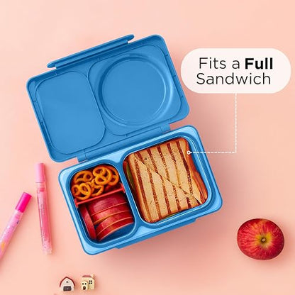 Omie OmieBox UP Bento Box para niños, lonchera aislada, tarro de alimentos térmico aislado al vacío a prueba de fugas, bolsa de hielo más fría, 2 compartimentos (azul cósmico)