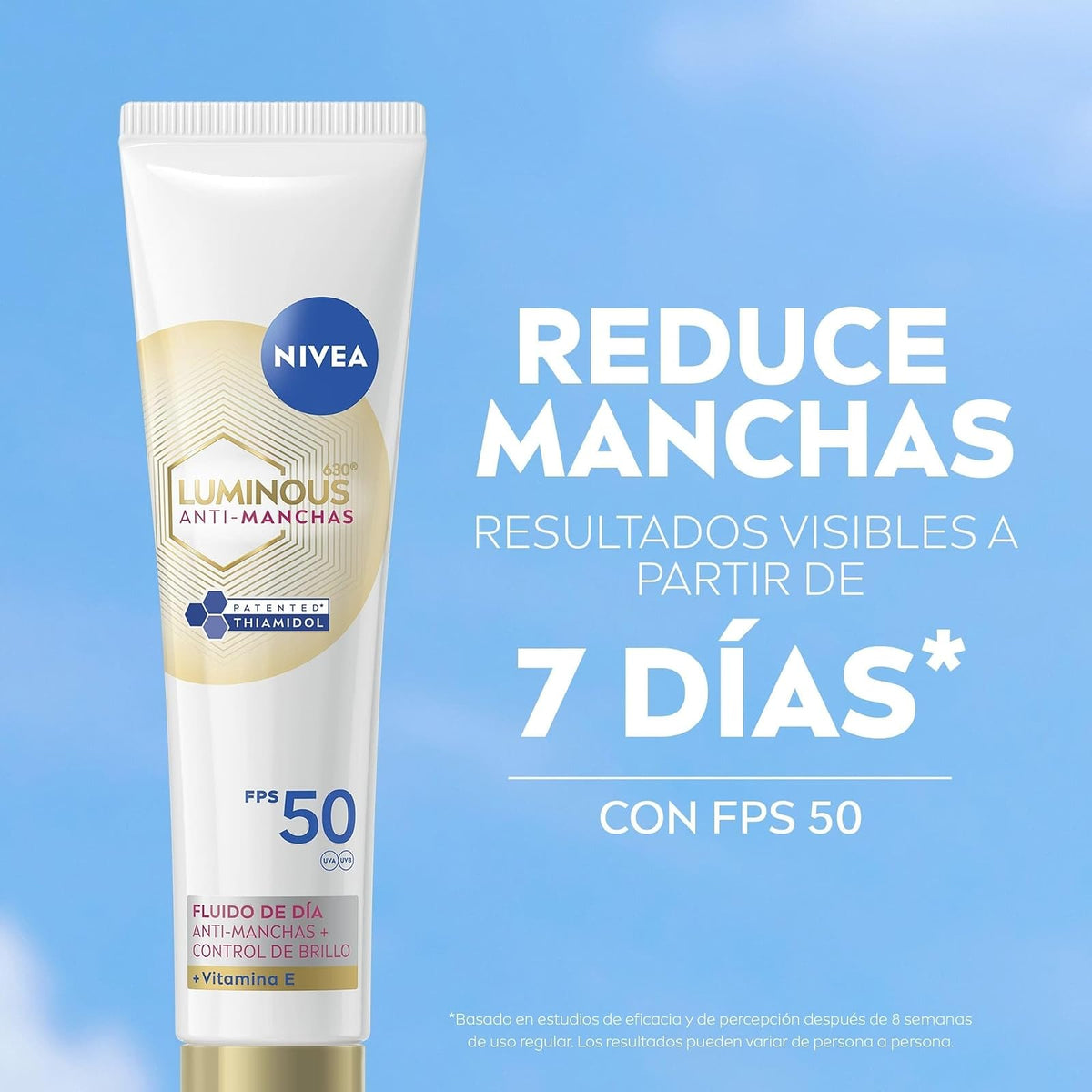 NIVEA Cellular LUMINOUS630 Anti-manchas Fluido Facial Aclarador de Piel FPS50 (40 ml), Enriquecido Con Ácido Hialurónico y Vitamina E para una Piel Luminosa sin manchas por Edad, Solares ni Hormonales