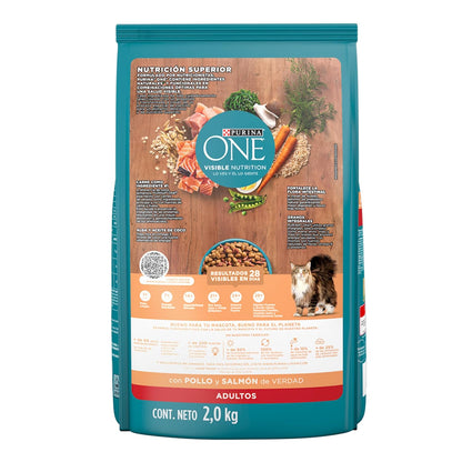 Purina One Gato Adulto Todos los Tamaños Sabor Carne y Salmón 2Kg