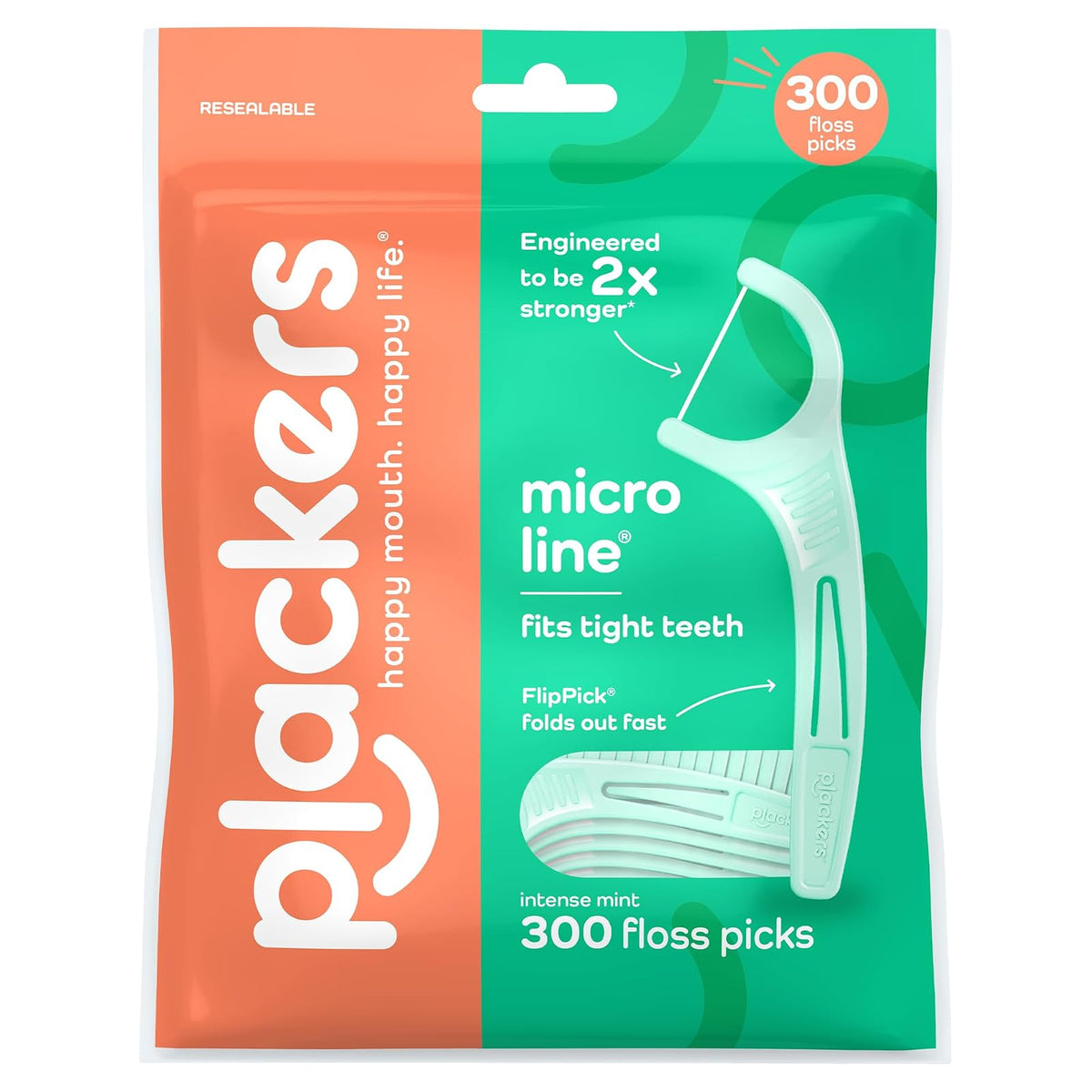 Plackers Micro mint dental floss picks, 300 count, 300 Count