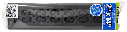 Decor Grates ST214 - Registro de piso con diseño de pergamino, 2 x 14 pulgadas, color negro texturizado