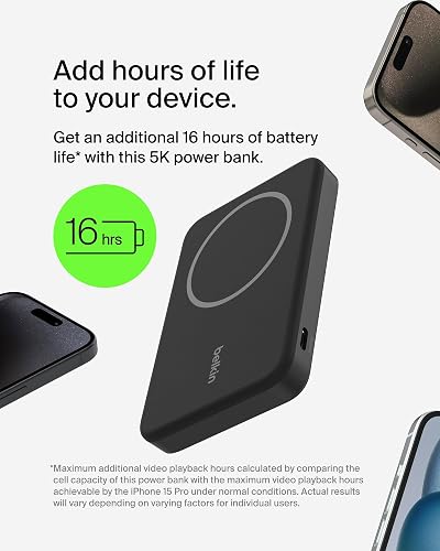 Belkin - Batería magnética con Qi2 de 15W y 5,000 mAh, Negro