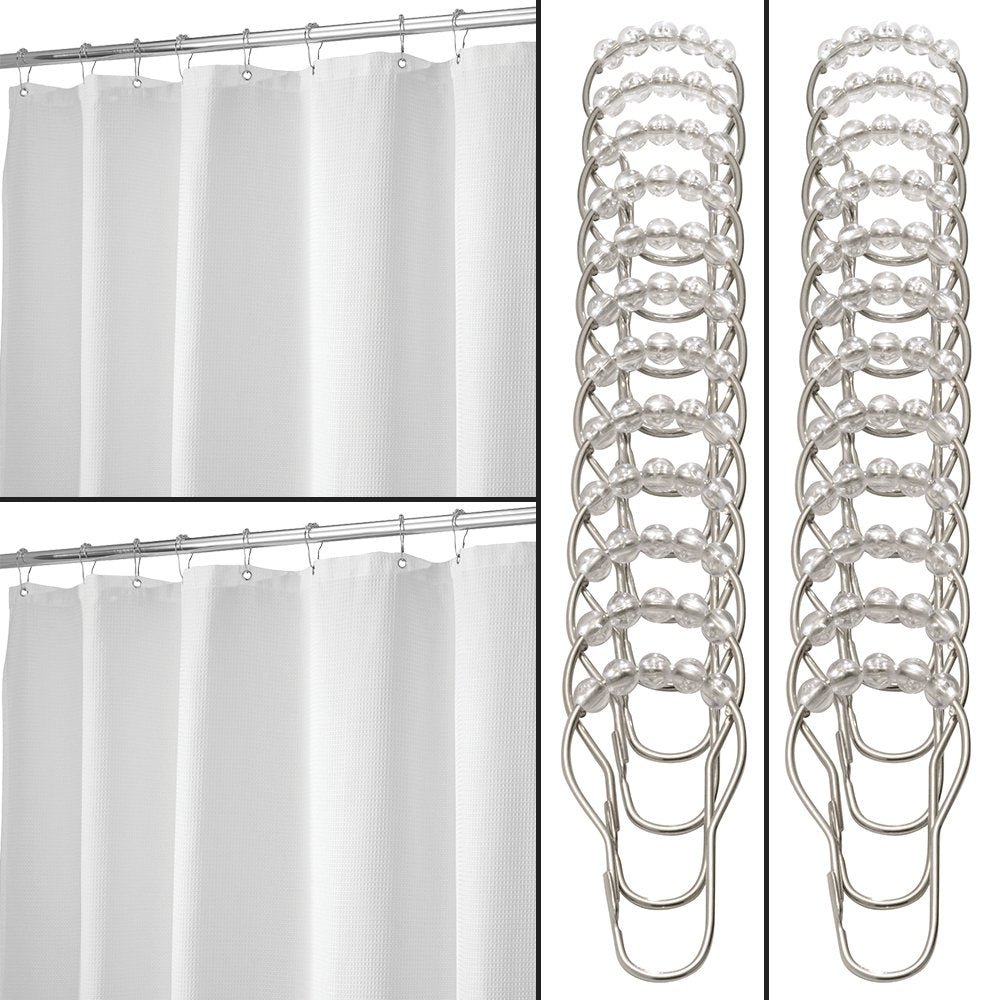 InterDesign Cotton Blend Fabric Shower Curtain, 72 x 72-Inch 2 Piece Set with Rings, White Waffle