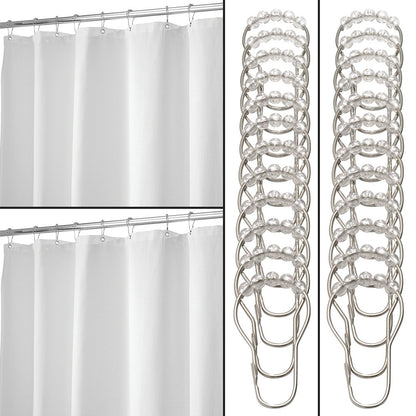InterDesign Cotton Blend Fabric Shower Curtain, 72 x 72-Inch 2 Piece Set with Rings, White Waffle