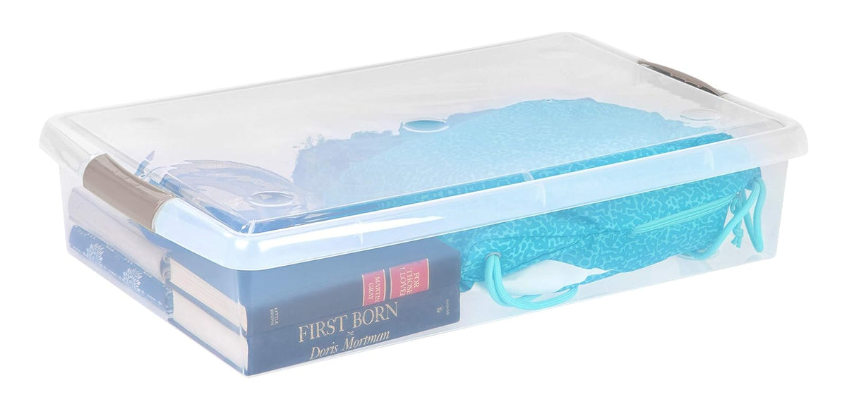 IRIS USA Contenedor Bajo Cama de 40 Qt con Tapa, Gris/Transparente | Guarda ropa, zapatos, ropa de cama y artículos de temporada con protección segura debajo de la cama