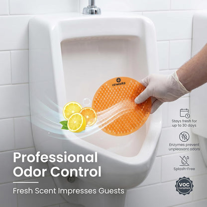 AirWorks AWSFUS007-BX Splash Free Urinal Screen, Mango, 0.22 lb., 8" Height, 6" Width, Orange (Pack of 10)